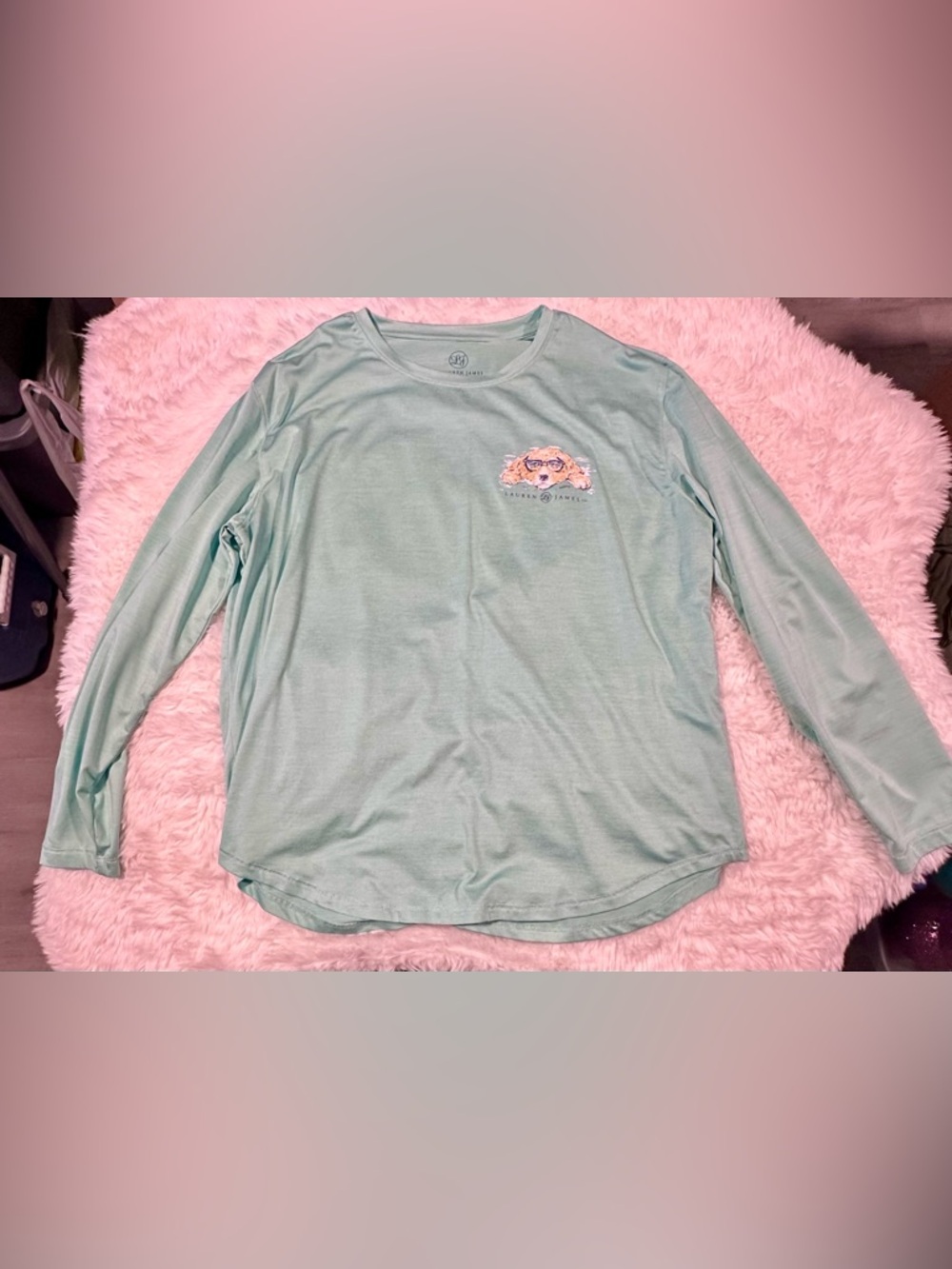 Lauren James UPF 30+ Sunblock Mint Green Long Sleeve Tee with Dog Graphic